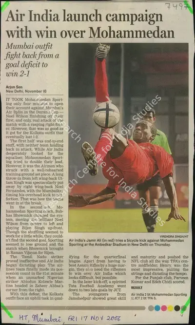 Arjun Sen (Reporter), Air India Launch Campaign with win over Mohammedan, 2006, Newspaper Clipping