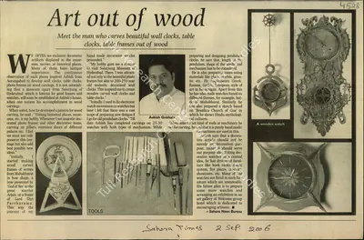 Ashish Gokhale (Reporter), Art out of wood, 2006, Newspaper Clipping