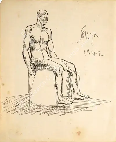 F.N. Souza (Artist), Human Anatomy Studies (Double-sided), 1942, Drawing