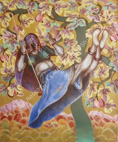 Ramachandran, A. (Artist). Girl On The Swing, 1976 | Painting, AG.Onl/09.09.21, 2021 · Asta Guru