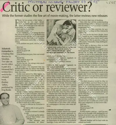 Mayank Shekhar (Writer), Critic or Reviewer, 2005, Newspaper Clipping