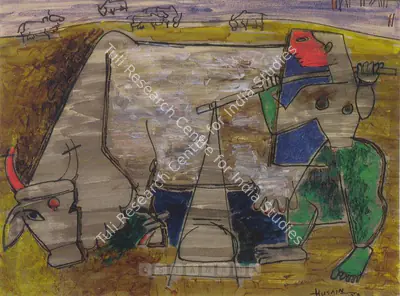M.F. Husain (Artist), Farmer, 1953, Painting