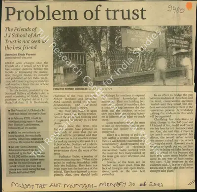 Josmine Shah Varma (Reporter), Problem of Trust, 2003, Newspaper Clipping