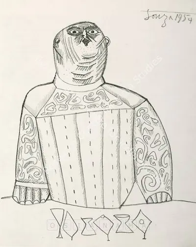 F.N. Souza (Artist), A Gentleman, 1954, Drawing