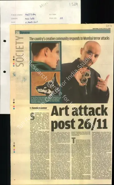 Sunaina Kumar (Reporter), Art Attack Post 26/11, 2009, Newspaper Clipping