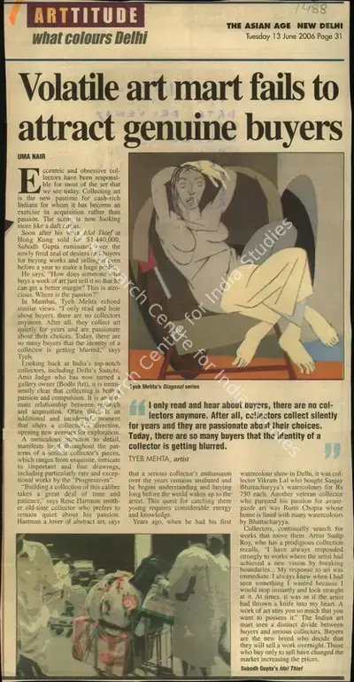 Uma Nair (Reporter), Volatile art mart fails to Attract Genuine Buyers, 2006, Newspaper Clipping