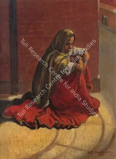 Janardhan Dattaray Gondhalekar (Artist), Seated woman, 1949, Painting