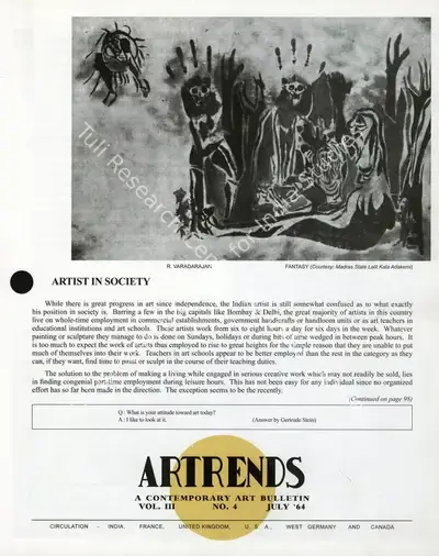 Janakiram, P.V. (Editor). Artrends - A Contemporary Art Bulletin. 3(4). Madras: Progressive Painters, July 1964 | Bulletin | FineArts | 00842091