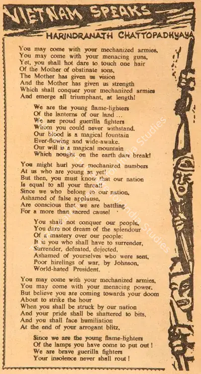 Harindranath Chattopadhyay (Poet), Vietnam Speaks, 1968, Poem