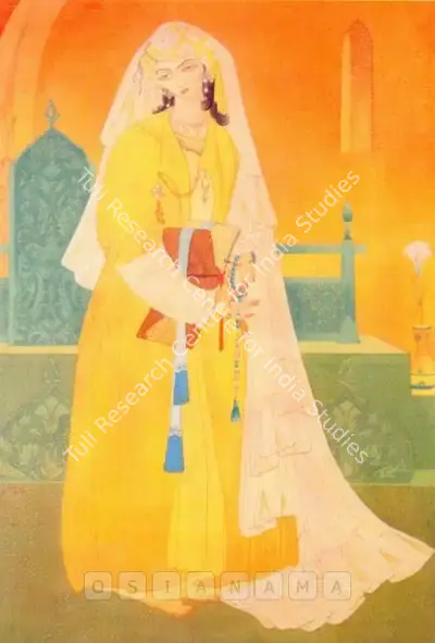 M.A.R. Chughtai (Artist), A Princess Standing Holding A Book And A Rosary, Painting