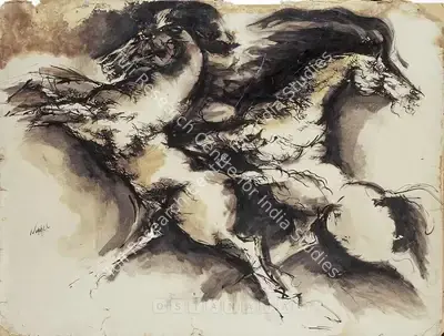Nikhil Biswas (Artist), Horses, 1951, Painting