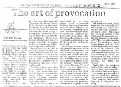 Gayatri Sinha (Writer), The Art of Provocation, 1992, Newspaper clipping