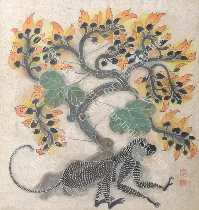 A. Ramachandran (Artist), Monkey on MitPalash Tree, 1990, Painting