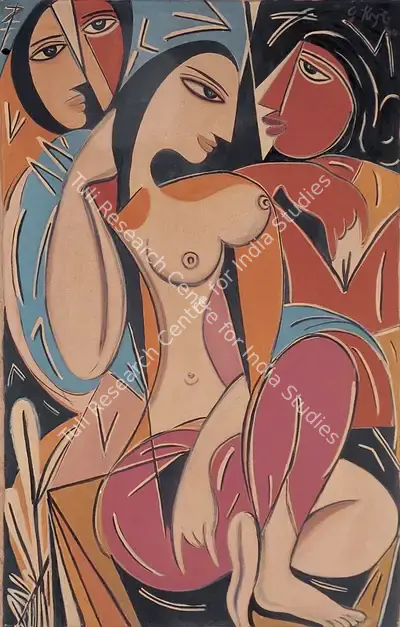 Keyt, George (Artist). Nayika With Attendants, 1984 | Painting, Os.Del/01.03.06, 1984