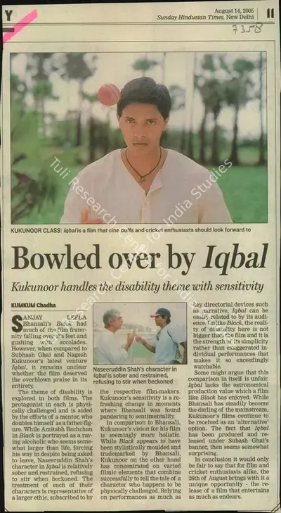 Kumkum Chadha (Reporter), Bowled over by Iqbal, 2005, Newspaper Clipping