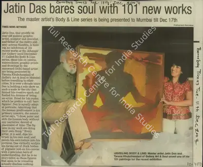 Jatin Das Bares soul with 101 new works, 2007, Newspaper Clipping
