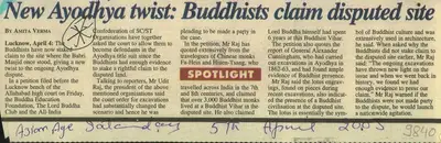Amita Verma (Reporter), New Ayodhya Twist: Buddhists Claim disputed Site, 2003, Newspaper Clipping