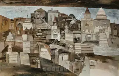 Ramkumar (Artist). Untitled (Benares). Oil on canvas, 1981 | Painting | FineArts | 00598895