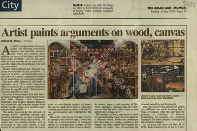 Hassan M. Kamal (Reporter), Artist Paints Arguments On Wood, Canvas, 2008, Newspaper Clipping
