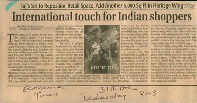 Nandini Raghavendra (Reporter), International touch for Indian Shoppers, 2003, Newspaper Clipping