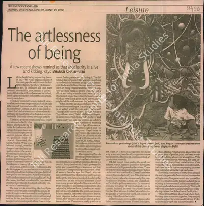 Bharati Chaturvedi (Reporter), The Art Lessness of Being, 2003, Newspaper Clipping