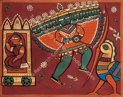 Jamini Roy (Artist), Ravana & Jatayu, 1949, Painting
