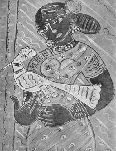 Badri Narayan (Artist), Girl with Toy Bird, 1956, Painting