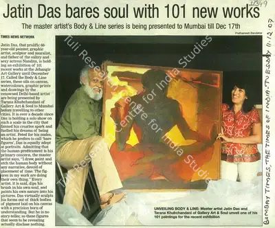 Prathamesh Bandekar (Photographer), Jatin Das Bares Soul With 101 New Works, 2007, Newspaper clipping