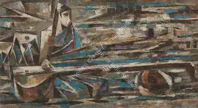 K.K. Hebbar (Artist), Untitled (Veena Player), 1969, Painting