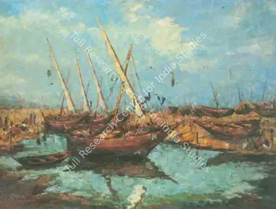 Prema Pathare (Artist), Fishing Boats off Alibag/Mandwa, Painting