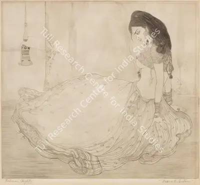 M.A.R. Chughtai (Artist), Behind the Curtain, Graphic Art