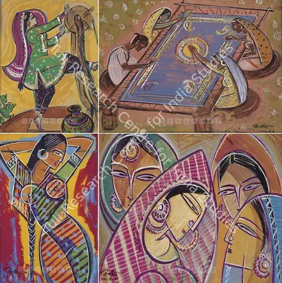 K.C. Aryan (Artist), Village Women, 1954, Painting