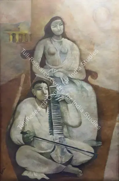 Bijon Choudhury (Artist), Untitled (Couple with Sarangi), Painting