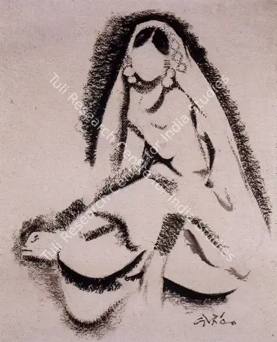 N.S. Bendre (Artist), Rajasthani Lady, 1980, Painting