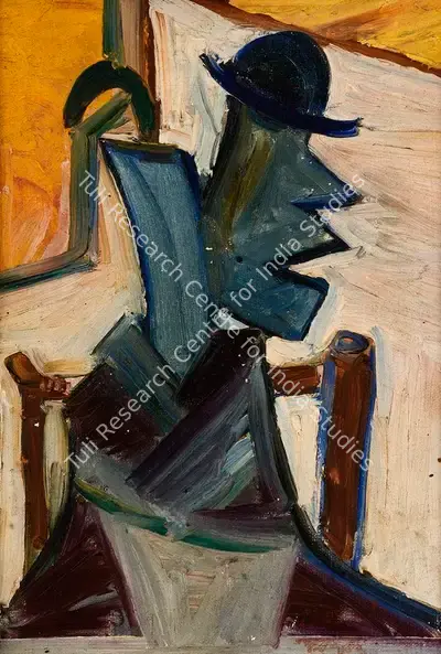 S.K. Bakre (Artist), Untitled (Man with Bowler Hat), 1955, Painting
