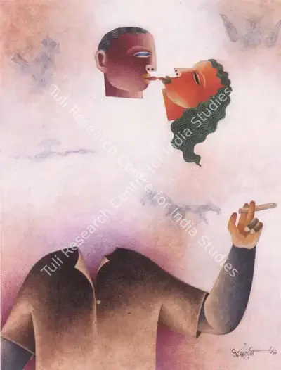 Dharmanarayan Dasgupta (Artist), The Kiss, 1991, Painting
