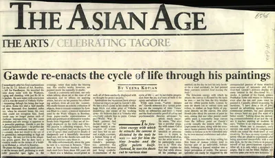 Veena Kotian (Reporter), Gawde re-enacts the cycle of life through his Paintings, Newspaper Clipping