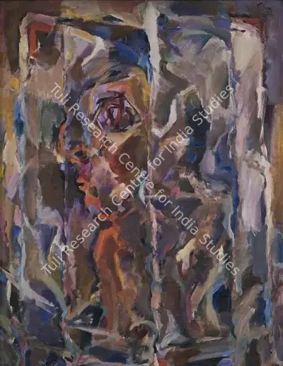 Paritosh Sen (Artist), Man Passing Through Glass Door, 1972, Painting