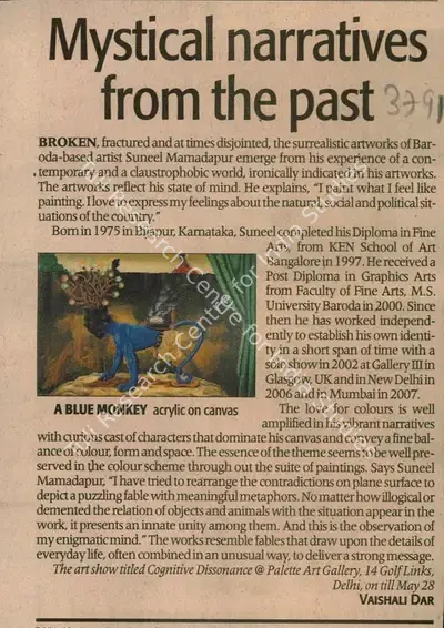 Vaishali Dar (Reporter), Mystical Narratives From The Past, 2010, Newspaper Clipping