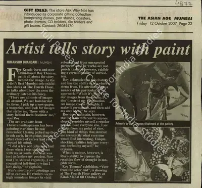 Himanshu Bhandari (Reporter), Artist tells story with Paint, 2007, Newspaper Clipping