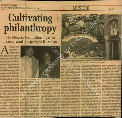 Kishore Singh (Reporter), Cultivating Philanthropy, 2002, Newspaper Clipping
