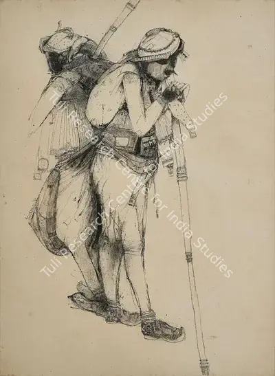 Vrindavan Solanki (Artist), Two Herdsmen, Drawing