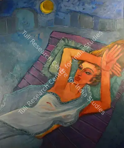 Dipali Bhattacharya (Artist), Study of a woman sleeping beneath the moon, 1990, Painting