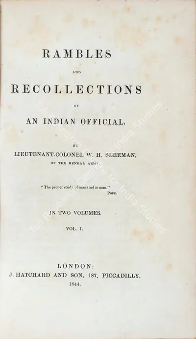 William Henry Sleeman (Author), Rambles and Recollections of an Indian Official, 1844, Authored Antiquarian Book