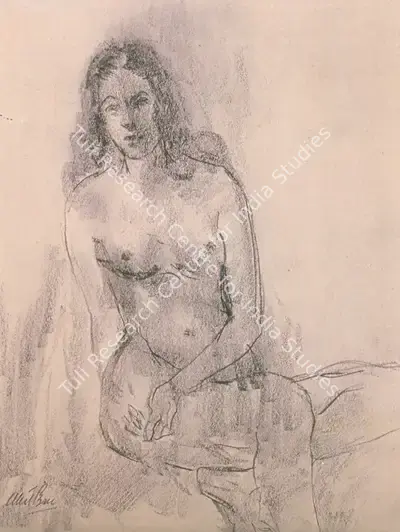 Atul Bose (Artist), Nude Woman, Drawing