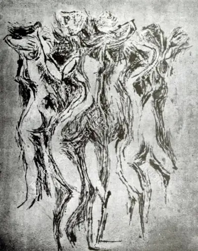 C. Dakshinamurthy (Artist), Nude Figures, Painting