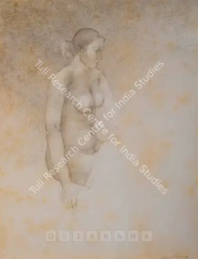 Jamil Naqsh (Artist), Seated Female Nude, 1986, Drawing