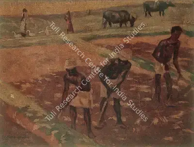 Satish Sinha (Artist), Farmers in the Field, 1941, Painting