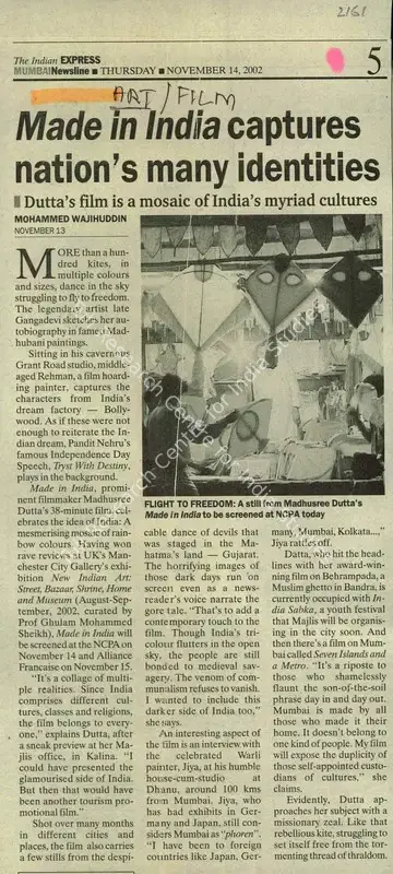 Mohammed Wajihuddin (Reporter), Made in India Captures Nation's Many Identities, 2002, Newspaper Clipping