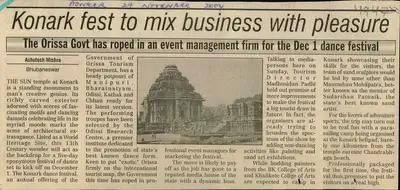 Ashutosh Mishra (Reporter), Konark Fest to Mix Business with Pleasure, 2004, Newspaper Clipping